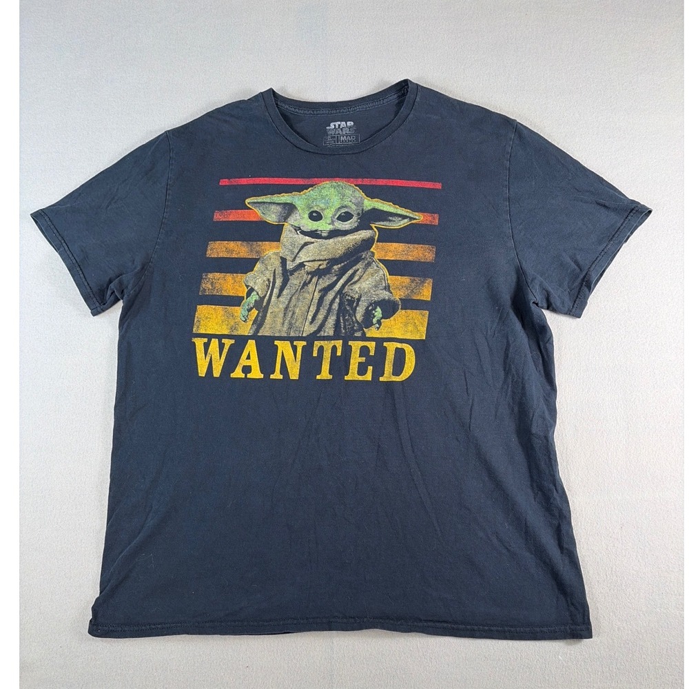 Star War Mad Engine Grogu Wanted Poster Graphic T-Shirt Men XL Black Mandalorian